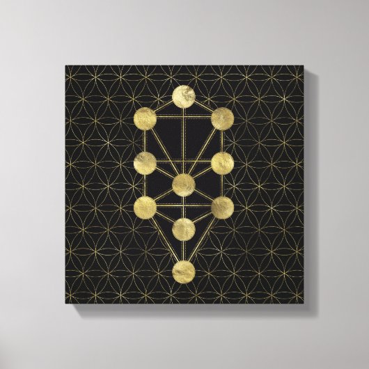 Kabbalah The Tree Gold on Black Canvas Afdruk (Voorkant)