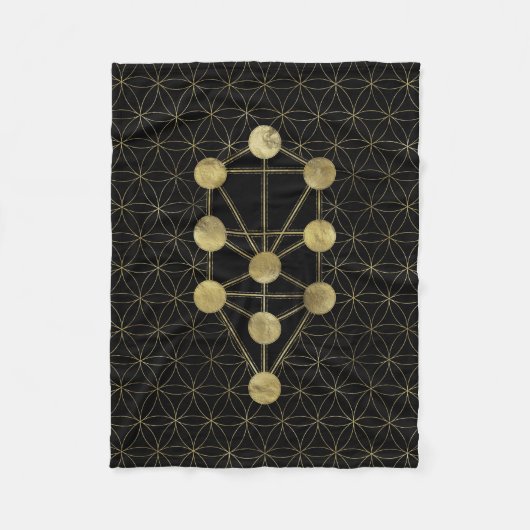 Kabbalah The Tree Gold on Black Fleece Deken (Voorkant)