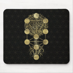 Kabbalah The Tree Gold on Black Muismat