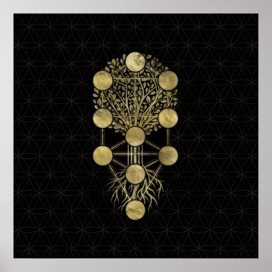 Kabbalah The Tree Gold on Black Poster (Voorkant)