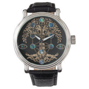 Kabbalah The Tree of Life Abalone and Gold Horloge