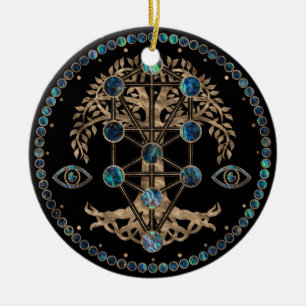 Kabbalah The Tree of Life Abalone and Gold Keramisch Ornament