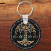 Kabbalah The Tree of Life Abalone and Gold Sleutelhanger (Voorkant)