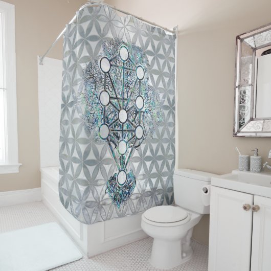 Kabbalah The Tree of Life Abalone shell and paarl Douchegordijn (In situ)