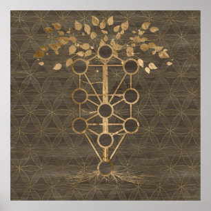 Kabbalah The Tree of Life Gold on Wood Poster