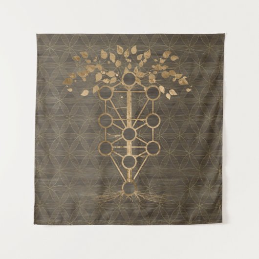 Kabbalah The Tree of Life  Gold on Wood Wandkleed (Voorkant)
