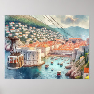 Kabelbaan Dubrovnik Kroatië waterverf Poster