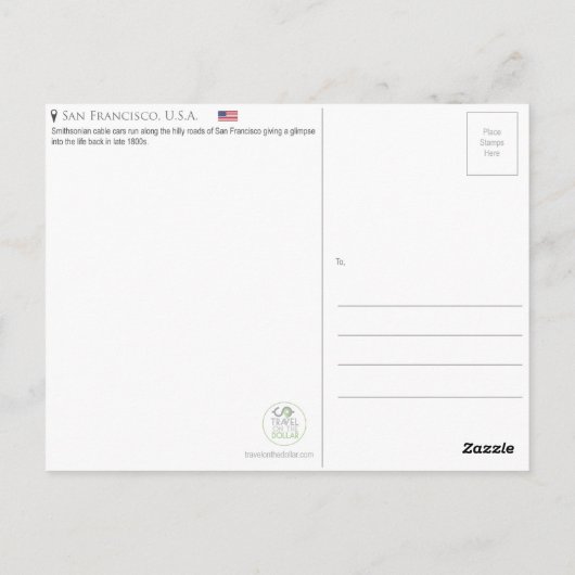 Kabelbaan, San Francisco, U.S.A. Briefkaart (Achterkant)
