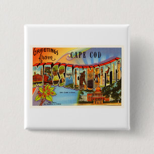 Kabeljauw 2 Massachusetts MA Old Travel Souvenir Vierkante Button 5,1 Cm
