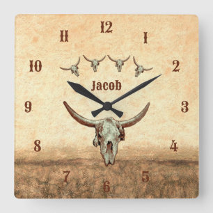 Kabeljauw Skull Brown Western Land Robuuste stijl Vierkante Klok