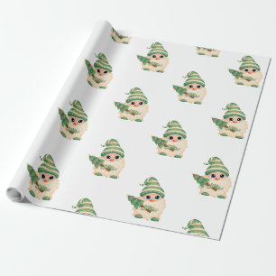 Kabouter dennenboom vrolijk kerstfeest cadeaupapier