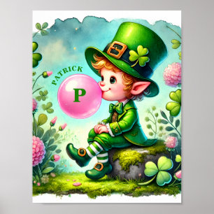 Kabouter die kauwgomblaasjes blaast St. Patrick's Poster