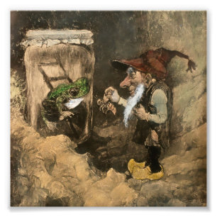 “Kabouter en kikker in een pot” van Heinrich Schli Foto Afdruk