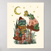 Kabouter en pad op paddenstoel Kerstmuur Kunst Poster (Voorkant)