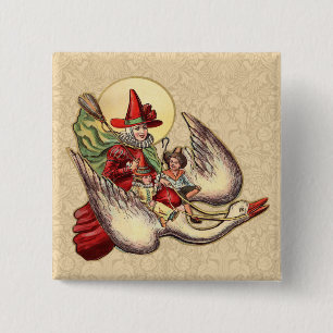 Kabouter Ganzenmoeder Antieke Illustratie Vierkante Button 5,1 Cm