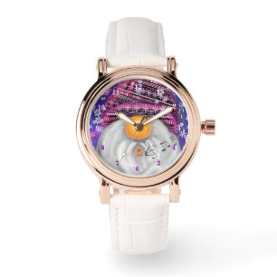 Kabouter in paarse hoed zingt een kerstlied horlog horloge