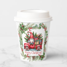 Kabouter in rode vrachtwagen vol cadeaus