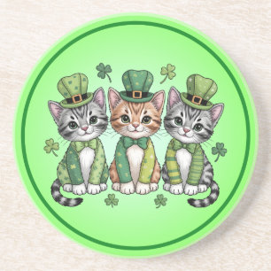 Kabouter Kittens op St. Patrick's Dag-47474 Zandsteen Onderzetter