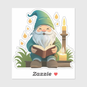 Kabouter Leest een Boek Onder Kaarslicht Sticker