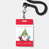 Kabouter met cadeau Kerst aangepaste naam badge (Achterkant met lanyard)