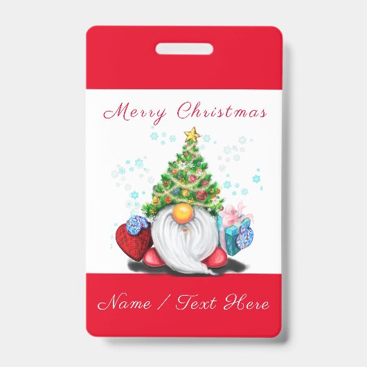 Kabouter met cadeau Kerst aangepaste naam badge (Voorzijde)