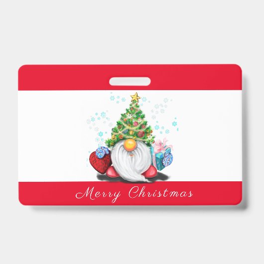 Kabouter met cadeau Kerstfeest Badge (Voorzijde)