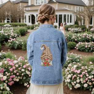 Kabouter met mand aardbeien geruite hoed Dames Denim Jacket