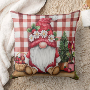 Kabouter met rode geruite kerstpatroon kussen