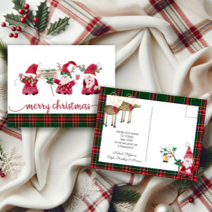 Kabouter Rendier Watercolor Klassieke Plaid Kerstm Feestdagenkaart