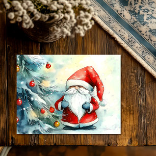 Kabouter Sinterklaas die de Kerstboom snoeit Feestdagenkaart