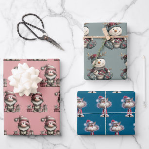 kabouter, sneeuwman, schattige vermoeide kerstman  inpakpapier vel