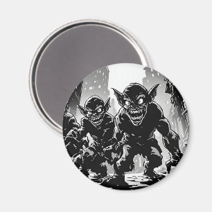 Kabouterduivels Verlaten Stad BW Retro Stripstijl Magneet