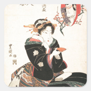 Kabuki-acteur weerspiegeld in een Sake Cup Vierkante Sticker