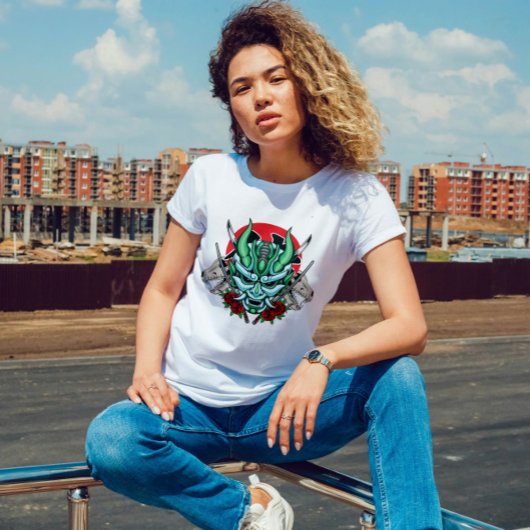 Kabuki Oni masker en schedel T-shirt