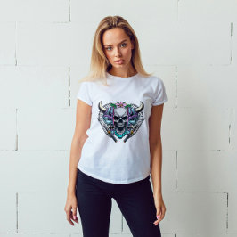 Kabuki Oni masker en schedel T-shirt