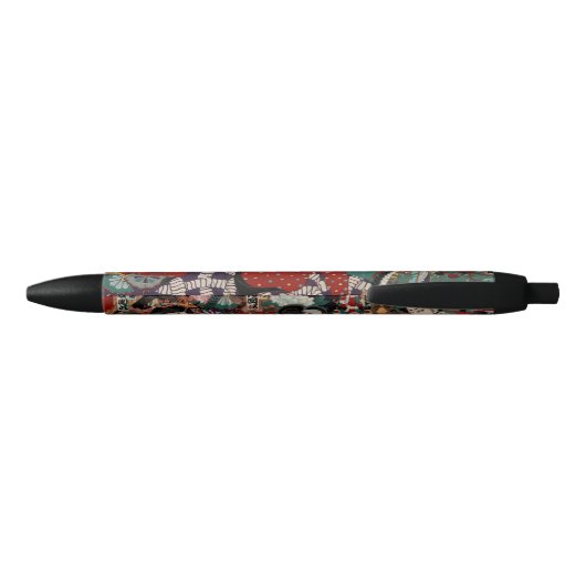 Kabuki Samurai Warriors Woodblock Zwarte Inkt Pen (Achterkant)