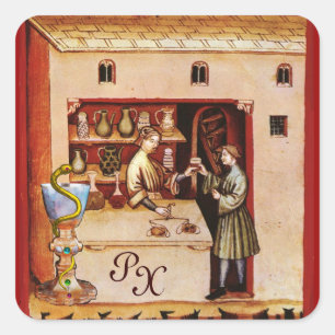 KADER VAN HYGEIA MONOGRAM Medicine,Farmacie Vierkante Sticker