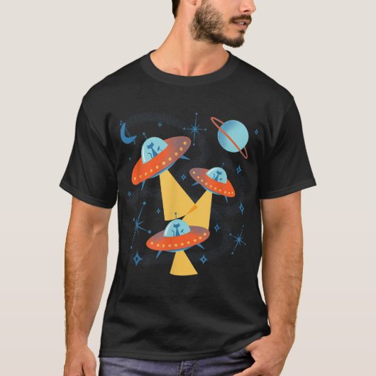 Kadetten voor atoomtijdperk in Retro Flying Sauce T-shirt (Voorkant)