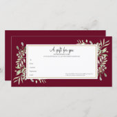 Kado certificaat Burgundy Groenery Goud Zakelijk (Voorkant / Achterkant)