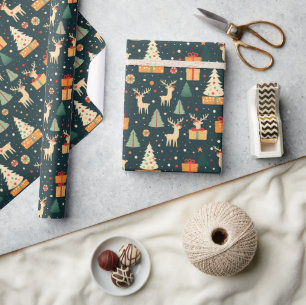 Kado Herten Kerstbomen Donker Patroon Geschenk Cadeaupapier