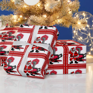 Kadoverpakking met ouderwetse Kerstman en kachelpi Cadeaupapier