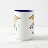 Kaduceus met Geladen Stethoscoop blauw en wit Mok (Midden)
