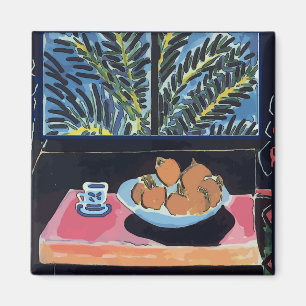 Kaf met sinaasappels en koffie magneet