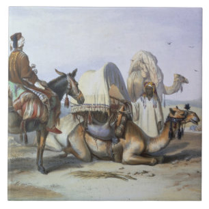 Kafila met een Camel Bearing a Hodesh, illustratie Tegeltje