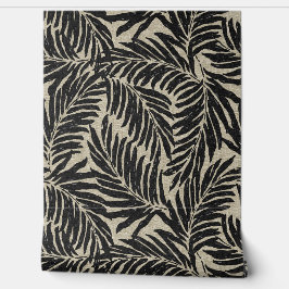 Kahanu Palms Hawaiian Faux Linnen Textuur- Zwart Behang