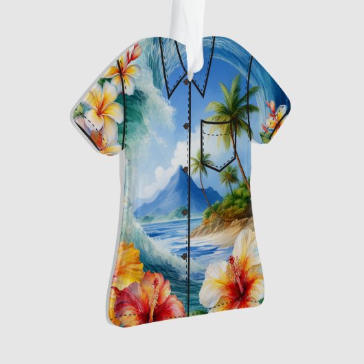 Kai Aloha Hibiscus Waterverf Wave Aloha Shirt Ornament (voorkant)