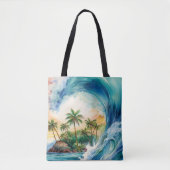 Kai Aloha Motu Waterverf Wave Beach Bag Draagtas (Voorkant)