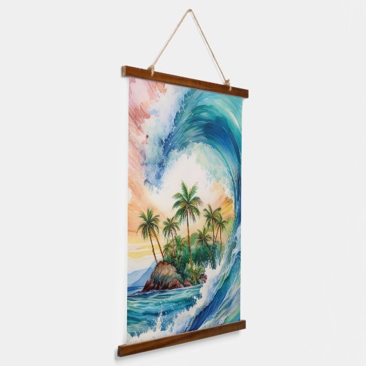 Kai Aloha Motu Waterverf Wave Hangend Wandkleed (Gebogen)
