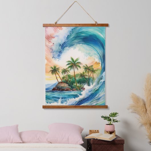 Kai Aloha Motu Waterverf Wave Hangend Wandkleed (Slaapkamer)