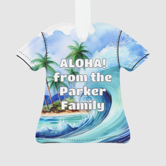 Kai Aloha Palms Waterverf Wave Aloha Shirt Ornament (achterkant)
